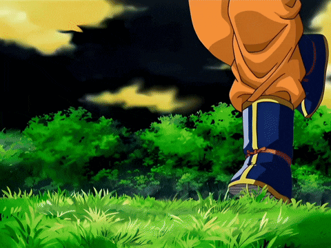 a cartoon character is standing in a field of grass