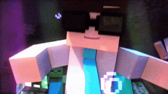 a minecraft character wearing sunglasses and a green shirt