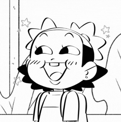 a black and white drawing of a cartoon character with a smile on his face