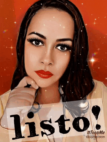 a picture of a woman with a sign that says " listo "