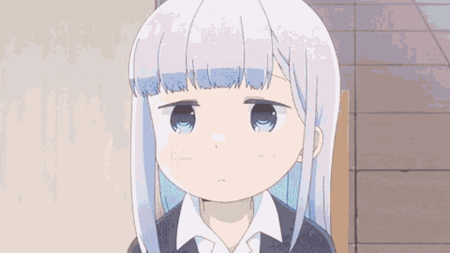 a close up of a anime character 's face with a fence in the background