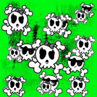 a pattern of skulls and crossbones on a green background .