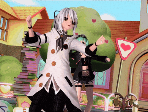 a couple of anime characters standing next to each other