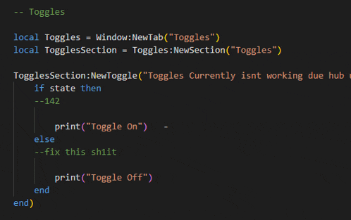 a black screen with a program that says toggles on it