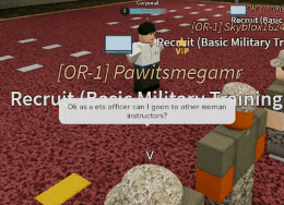 a screenshot of a video game that says or-1 pawitsmegamr recruit basic military training