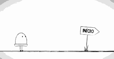 a cartoon character is standing next to a sign that says " inicio "