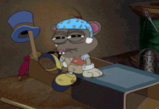a cartoon mouse wearing a top hat and a bandana