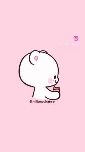 a cartoon of a bear eating a sandwich on a pink background .