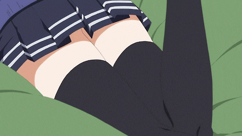 a girl with black thigh high socks and a blue and white skirt