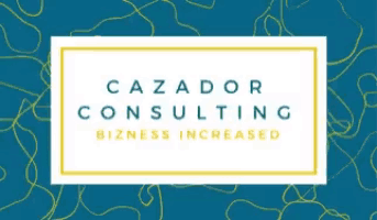 a logo for cazador consulting bizness increased on a blue background .