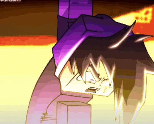 a cartoon drawing of a person with a purple hoodie on