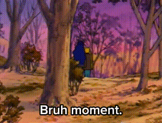 a cartoon scene with the words bruh moment written on the bottom