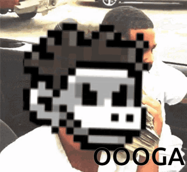 a pixelated image of a man holding a stack of money with the word ooga below it