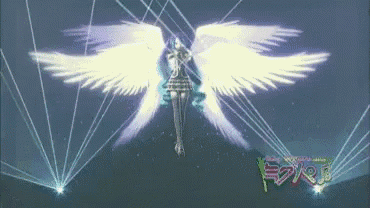 a woman with angel wings is surrounded by laser beams and a sign that says ' tokyo ghoul ' on it