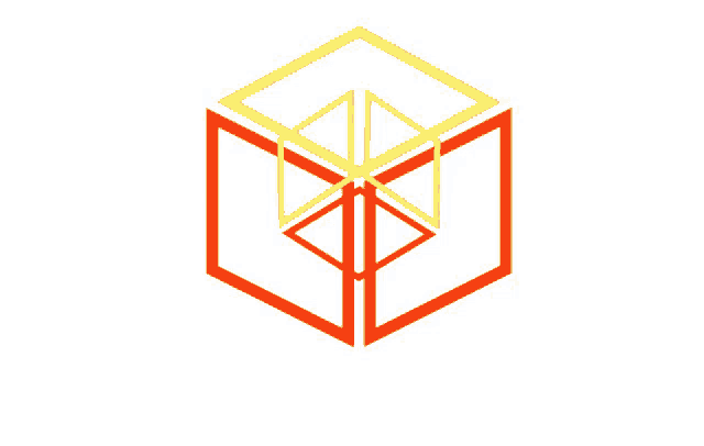 a red and yellow cube with a yellow square in the middle