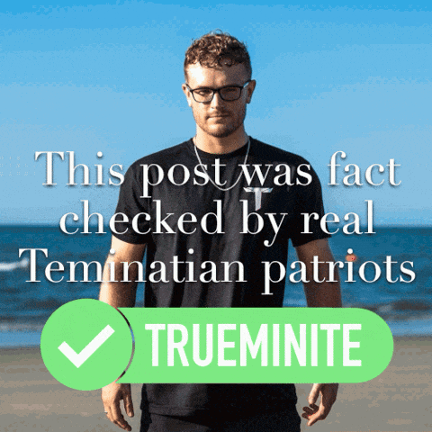a man stands on a beach next to a text that says this post was fact checked by real teminarian patriots