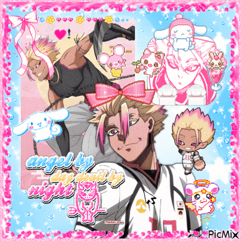 a collage of anime characters with the words angel by night at the top