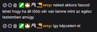 a black screen with a row of text that says ' orcy neked akkora faszod '