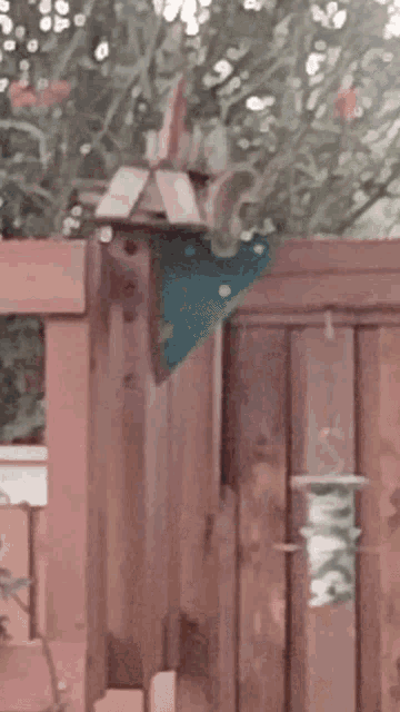 a bird feeder on a wooden fence with the word peace written on it