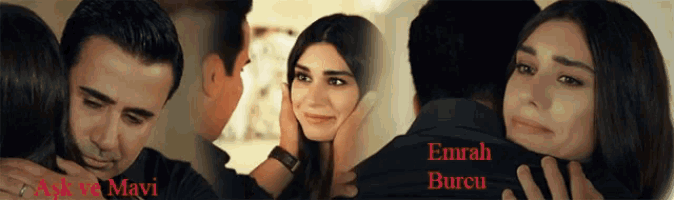 a man and a woman are hugging with the words emrah burcu on the bottom right