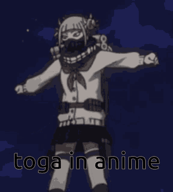 a cartoon of a girl in a school uniform with the words toga in anime written on it .