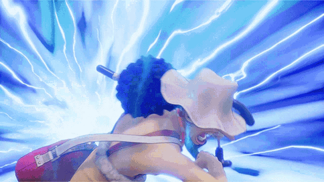 a cartoon character is being struck by lightning while wearing a cowboy hat