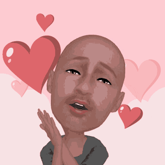 a bald man with hearts surrounding his head