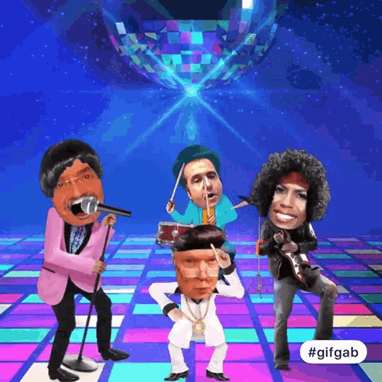 a group of people singing and playing instruments on a dance floor
