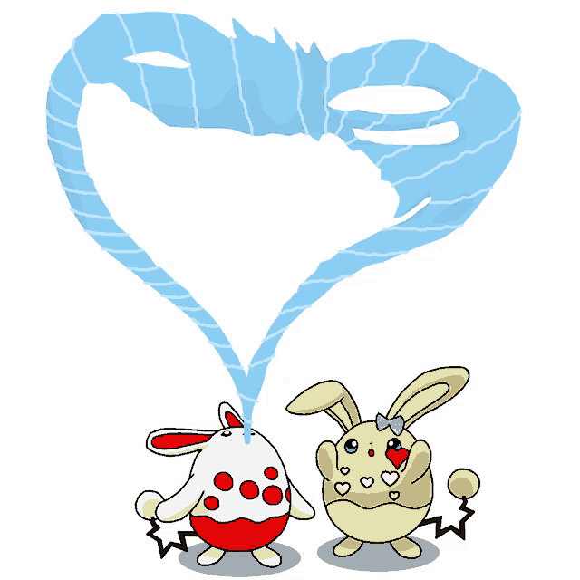 a drawing of two rabbits with hearts on their bodies
