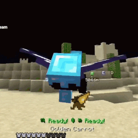 a screenshot of a minecraft game with the words ready and golden carrot