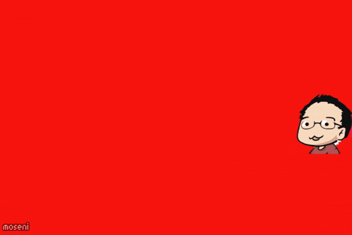 a red background with a cartoon man and the words coming never on it