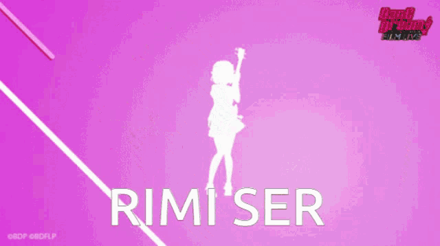 a purple background with a girl playing a guitar and the words rim ser on it
