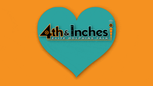 a blue heart with the 4th & inches elite dolphins talk logo on it