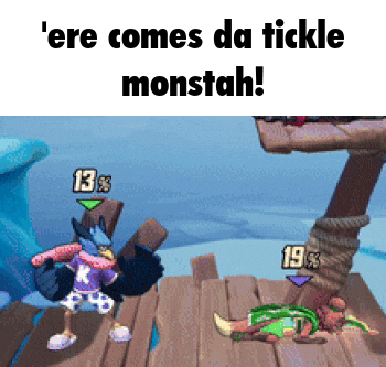 a screenshot of a video game with the caption ' ere comes da tickle monstah ! '