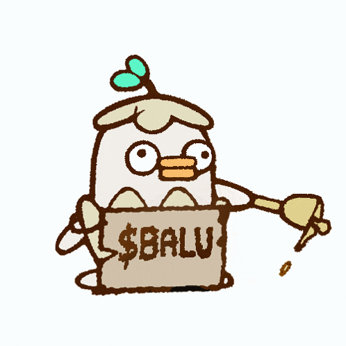 a cartoon chicken holding a sign that says $ balu