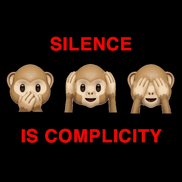a poster that says silence is comply with three monkeys on it