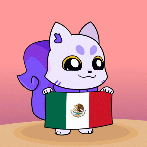 a cartoon cat holding a mexican flag