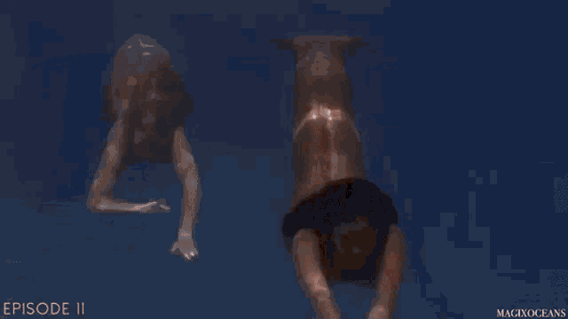 two mermaids are swimming in the ocean with the words episode ii on the bottom