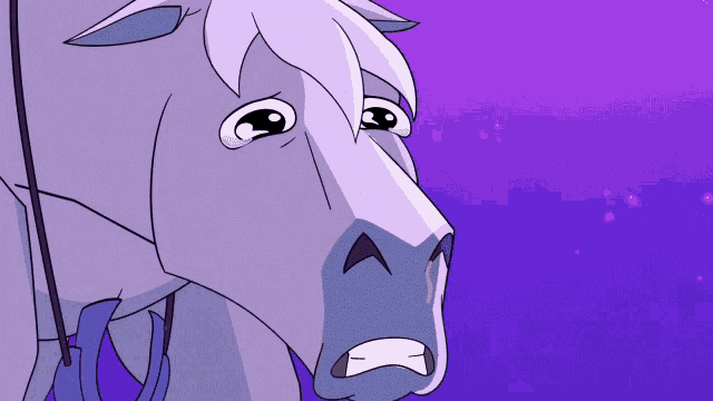 a cartoon drawing of a horse with a sad look on his face