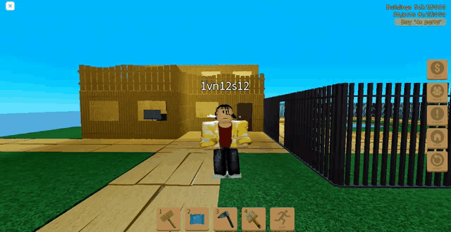 a screenshot of a roblox game with 1vn12s12 standing in front of a house