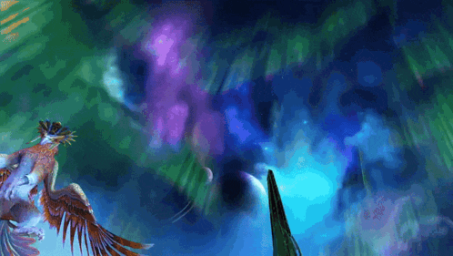 a painting of a bird with a purple background
