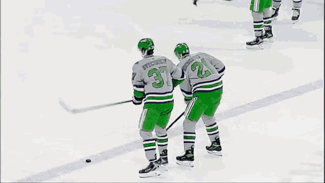 a hockey player with the number 37 on their back