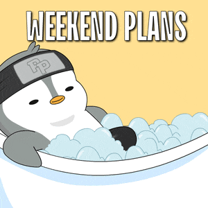 a penguin in a bathtub with the words weekend plans written above it