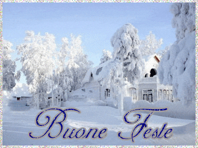 a picture of a snowy landscape with the words buone feste on the bottom
