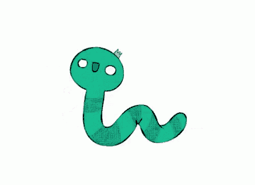 a cartoon drawing of a green worm with a crown on its head