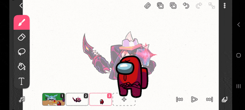 a red among us character with a sword and a cowboy hat
