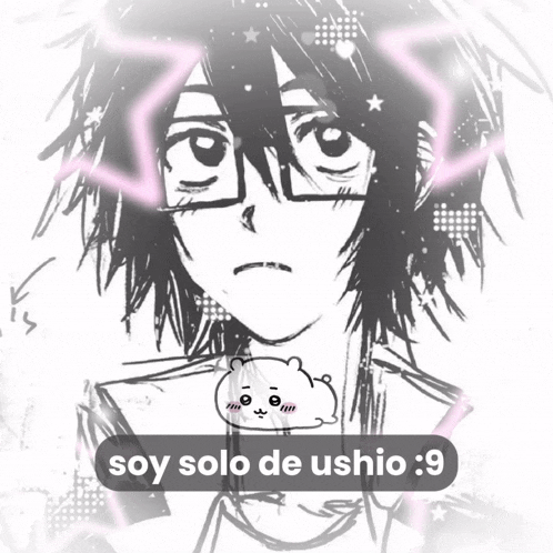 a drawing of a girl with glasses and the words soy solo de ushio : 9