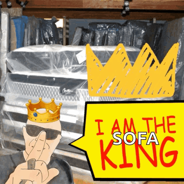 a cartoon of a man wearing a crown says i am the sofa king
