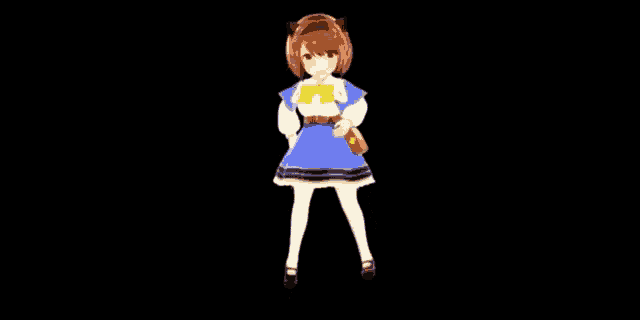 a 3d anime girl is dancing on a black background .