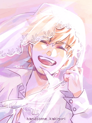 a drawing of a man wearing a wedding veil with the name handsome kakigori on the bottom